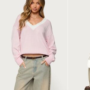 Edikted Marie Contrast Lacy V Neck Sweater